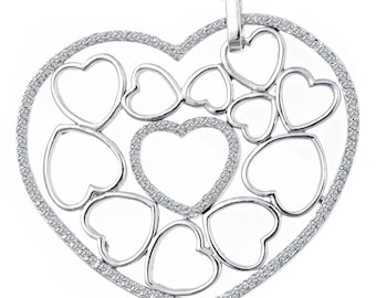 Diamond Heart Pendant Necklace, 0.70 ct Pave, 14k White Gold