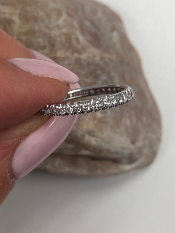 0.50 Carat Diamond Full Eternity Wedding Band in 10k White Gold, Round Cut Diamond Stacking Infinity Diamond Ring, Pave Set Women's Ring