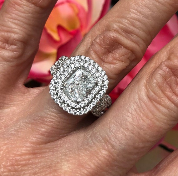 2 29 Ct Cushion Cut Diamond Engagement Ring Cushion Diamond Etsy