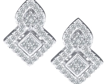 Vintage Style Diamond Earrings, 0.85 Ct, 14k White Gold, Omega Back Clip Closure