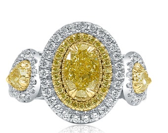 GIA 1.01Ct Oval Light Yellow Diamond Engagement Ring, 18k White Gold