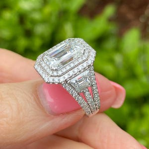 5.55Ctw Emerald Cut GIA Certified F-VS1 Lab Grown Diamond Engagement Ring, Emerald Diamond Proposal Ring In 14k White Gold, Anniversary Ring