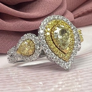 GIA Certified Pear Brilliant Cut Diamond Ring, 1.93Ct Natural Fancy Light Yellow Pear Diamond Engagement Ring, Proposal Ring 18k White Gold