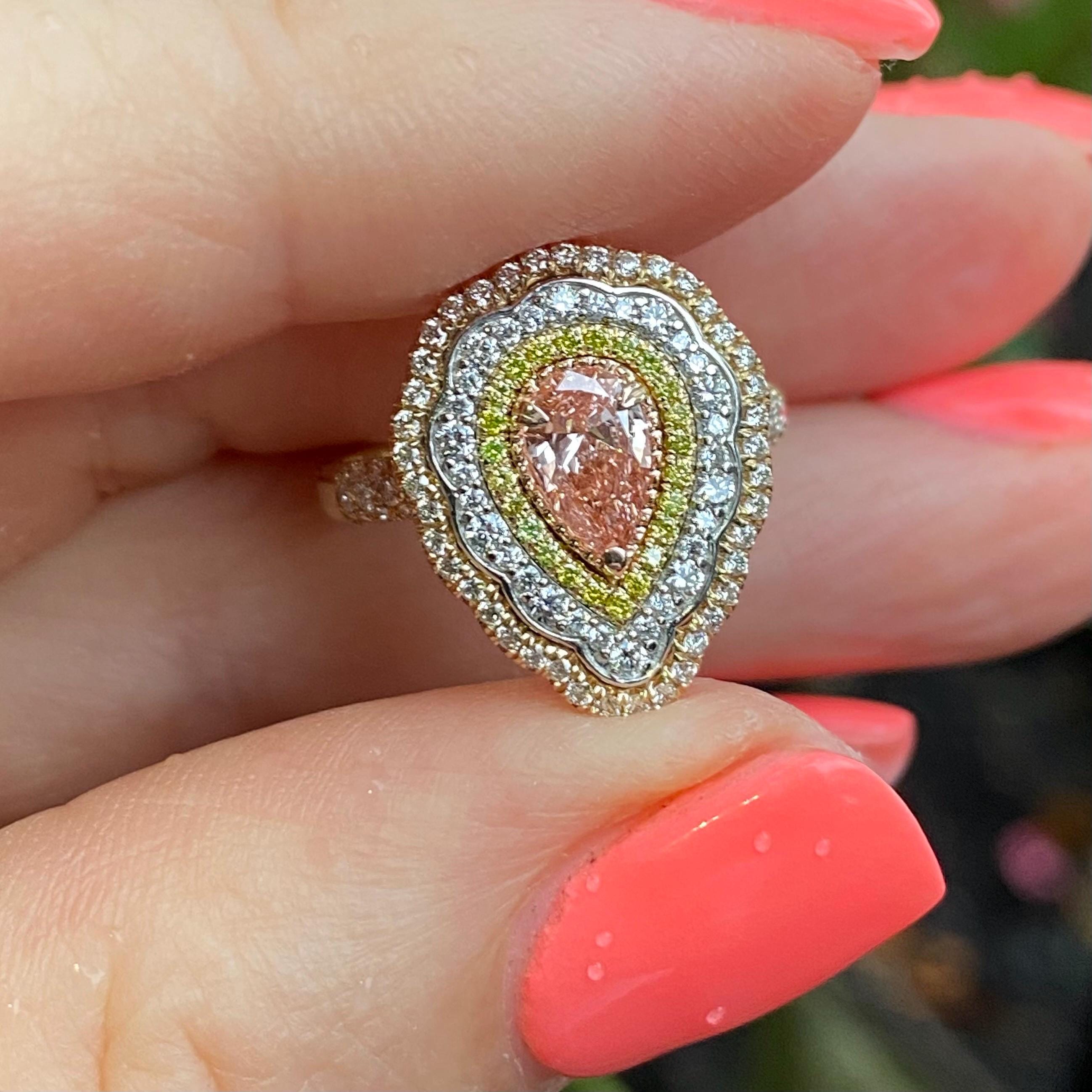 1.36 Ctw Vivid Pink Pear Lab Grown Diamond Engagement Ring, Halo
