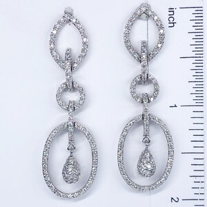 1.45 Ct Fashionable Diamond Earrings, Geometric Dangle Teardrop Earrings, Real Natural Diamonds, Women's, Wedding, Bridal, 14k White Gold image 4