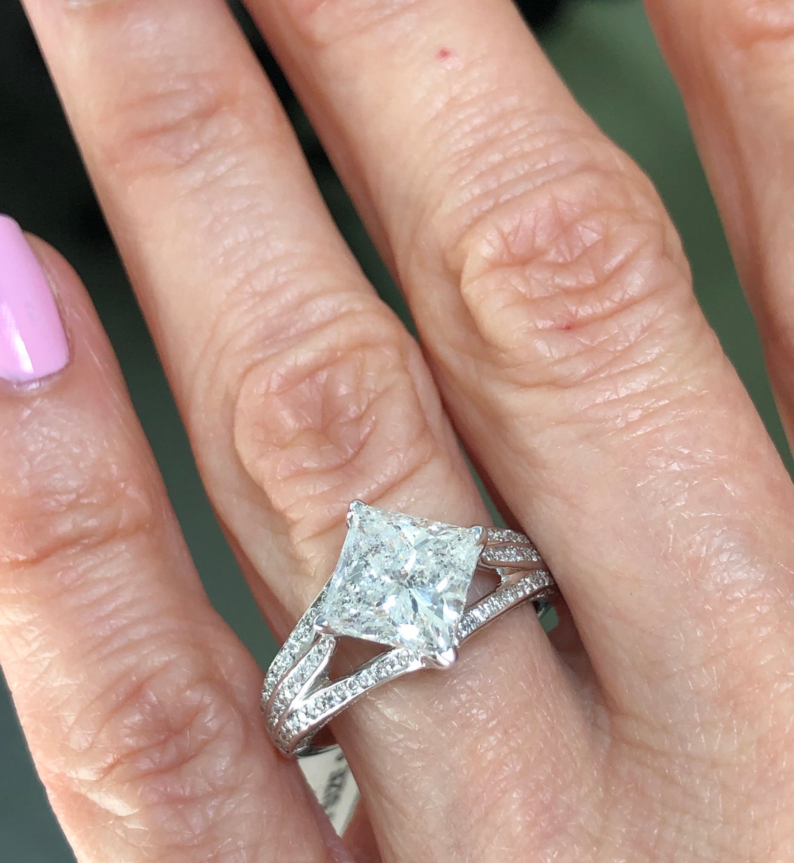 Unique 3.26 Ct Princess Cut Kite Set Diamond Engagement Ring Etsy