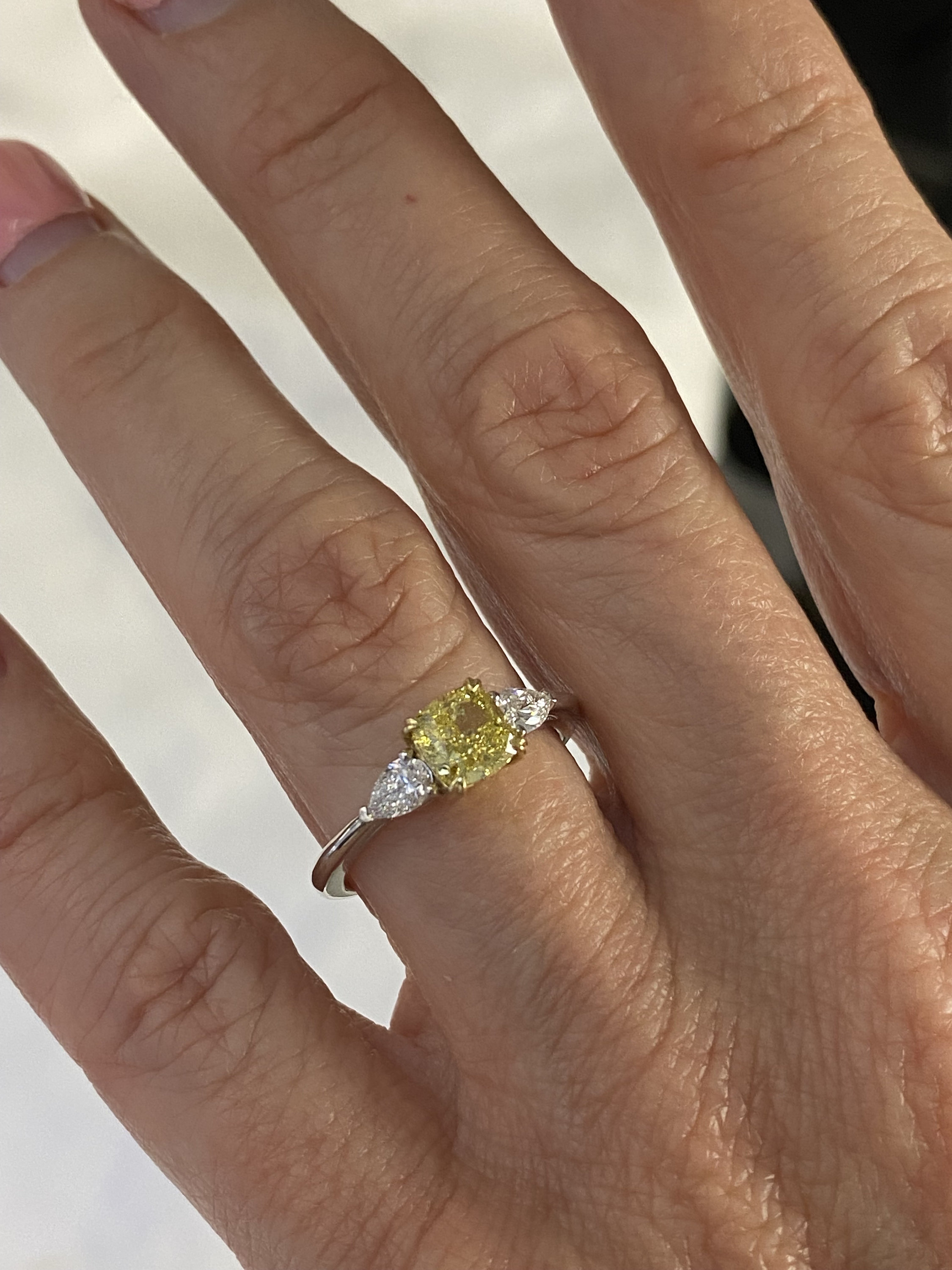 GIA 1.06CT Fancy Intense Yellow Cushion Diamond Engagement Ring, 3