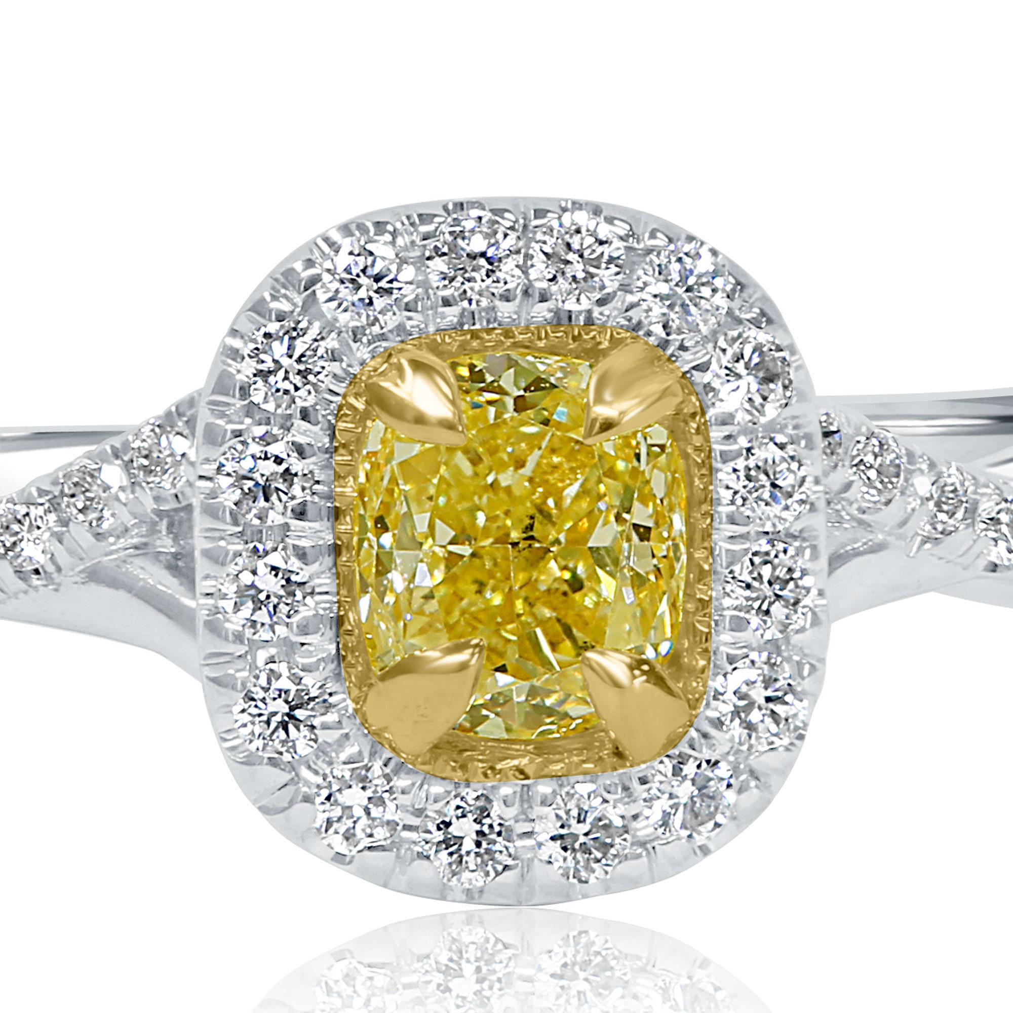 0.65 Ct Cushion Cut Diamond Engagement Ring Yellow Diamond | Etsy