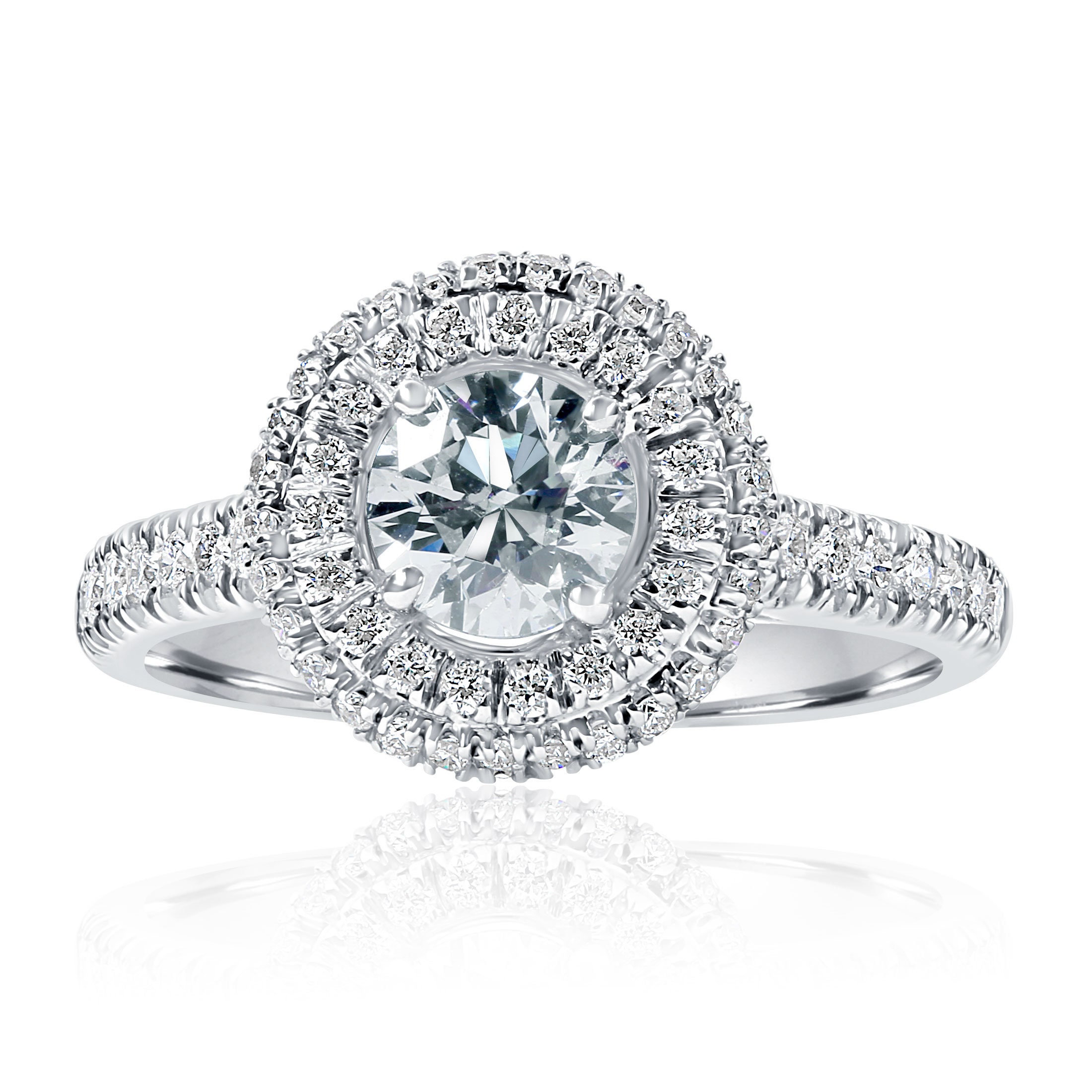 Bague De Fiançailles Simulée Or Blanc 14k - Double Halo Diamants 2.25 Carats, Taille Sur Mesure