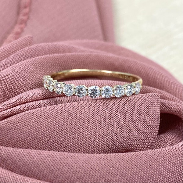 0.50Ct Lab Grown Round Diamond Wedding Band, Lab Created Diamond Wedding Ring, Diamond Anniversary Stacking Ring White Yellow 14k Gold