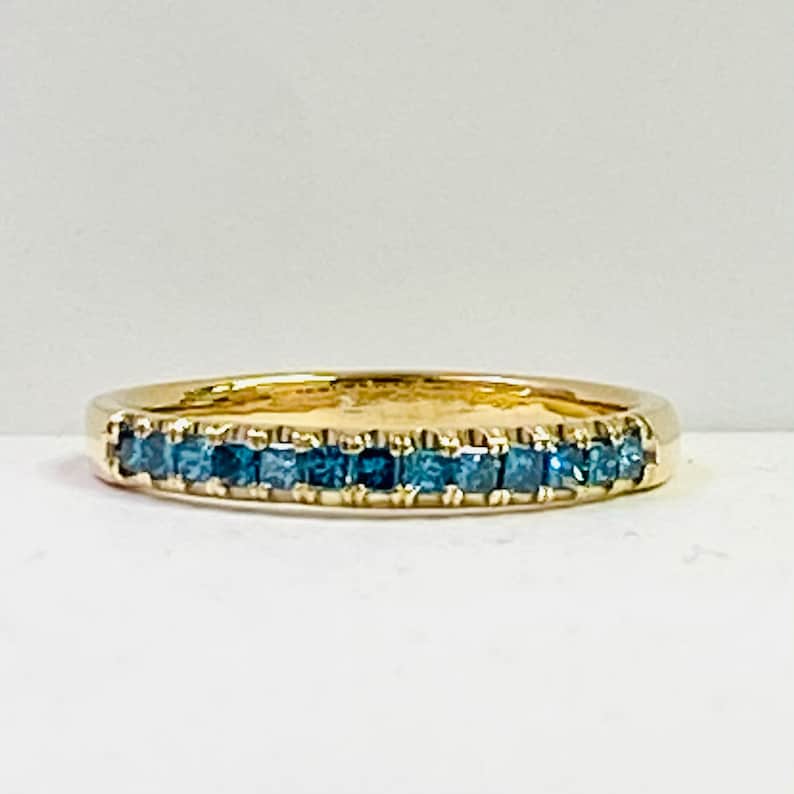 Diamond Wedding 0.25 Ct Diamond Wedding Ring 10k Yellow Gold 13 Blue Stones Anniversary Band Princess Cut Women/'s Pave Set Ring.