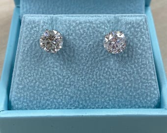 3.23 Carat Round Diamond Stud Earrings, 14k White Gold Solitaire