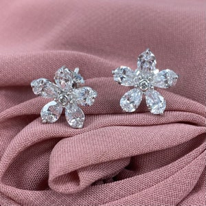 3Ct Floral Studs Lab Grown Pear Shaped Cluster Diamond Earrings, Engage Bridal Stud Earrings 14k, Wedding Earrings, Gift for Her
