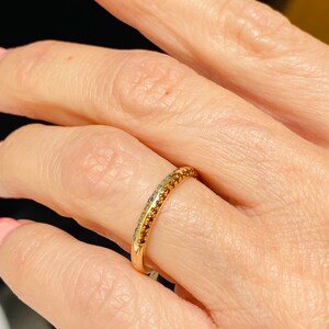 Double Row Diamond Stacking Ring, Blue & Champagne Diamond 0.25CT Wedding Band 10k Yellow Gold, Pave Stackable Diamond Ring, Wedding Ring