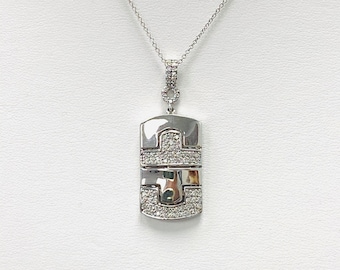 Diamond Dog Tag Pendant Necklace, 0.60 Ct, 14k White Gold