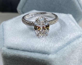 IGI Certified 2.08Ct Oval Lab Grown Diamond Engagement Ring: 18k White Gold Hidden Halo