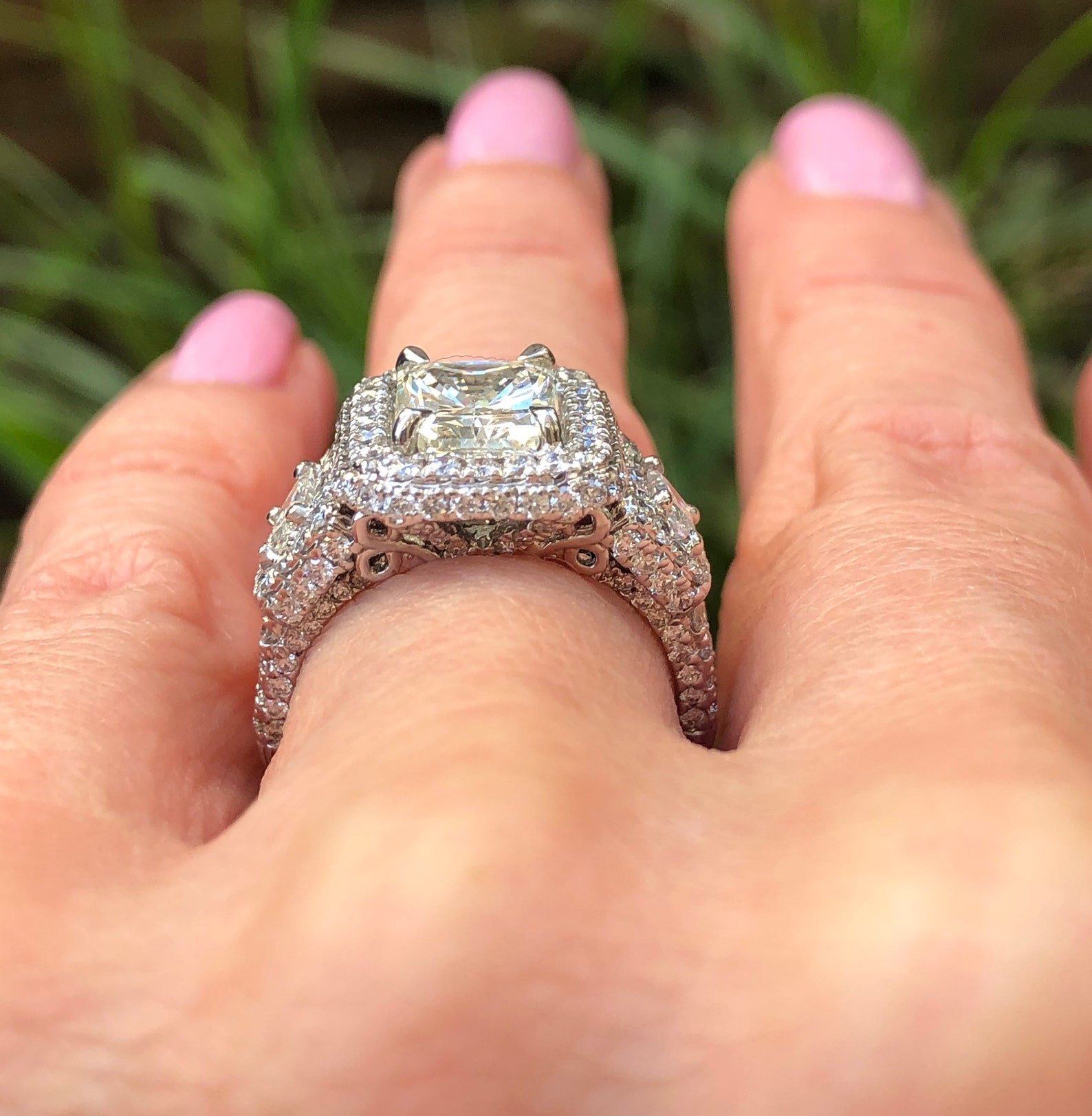 4.21 Ct Radiant Cut Trapezoid Side Diamond Engagement Ring Etsy