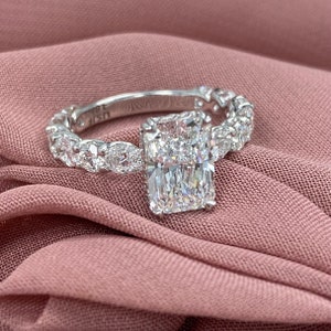 4.05 Carat Radiant Cut GIA Certified E-VS1 Lab Grown Diamond Engagement Ring, Hidden Halo Radiant Diamond Anniversary Ring 18k White Gold