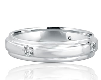 0.20Ct Bezel Set Diamond Men's Wedding Band, 14K White Gold Size 10