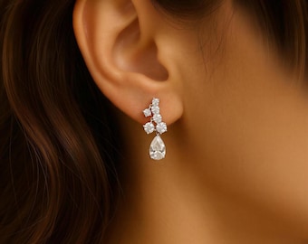 2 Carat Pear Cut Lab Grown Diamond Drop Earrings: 14k White Gold Dangle Earrings