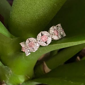 1.52Ct Floral Wedding Band Lab Grown Marquise and Vivid Pink Round Cut Diamond, Anniversary Wedding Ring 14k White Gold, Gift for Her