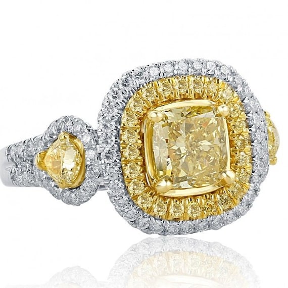 3 13 Tcw Cushion Cut Halo Engagement Ring Yellow Diamond Etsy