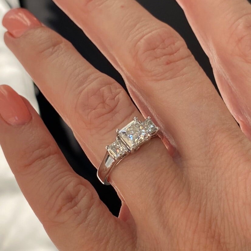 Princess cut trio diamond ring deals