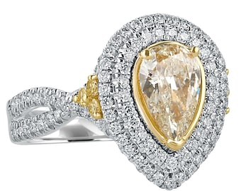 2.11CT Pear Yellow Diamond Engagement Ring, 18k White Gold Infinity Split Shank