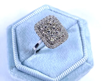 Mosaic Diamond Engagement Ring, 0.90 TCW, 10k White Gold Halo Ring