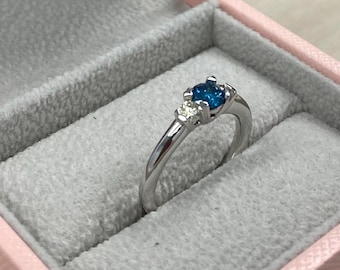 Blue Diamond Engagement Ring: 0.65 CT Round Cut, 14k White Gold