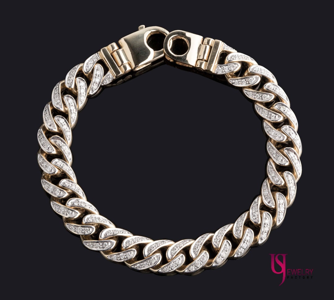 2.40 Carat Men's Diamond Bracelet, Cuban Link Bracelet, Natural