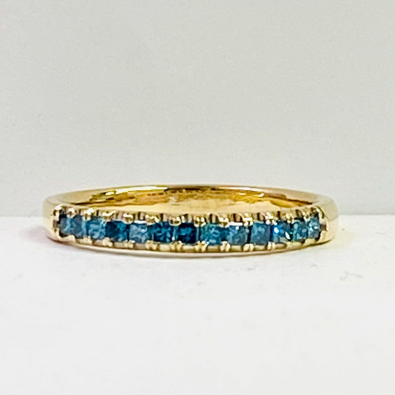 Diamond Wedding 0.25 Ct Diamond Wedding Ring 10k Yellow Gold 13 Blue Stones Anniversary Band Princess Cut Women/'s Pave Set Ring.