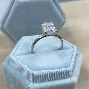 IGI Certified Radiant 2.13CT F-VS1 Lab Grown Diamond Engagement Ring, Hidden Halo Round Earth Mined Diamonds 18k White Gold Band