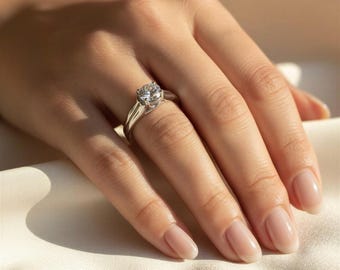 1.01 CT Round Diamond Engagement Ring, 14k White Gold Cathedral Solitaire