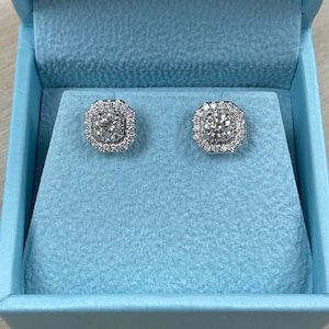 1.20 Ct Round Halo Diamond Stud Earrings, Diamond Halo Studs, Round Diamond Halo Earrings, Stud Halo Earrings 14K White Gold, Birthday Gift
