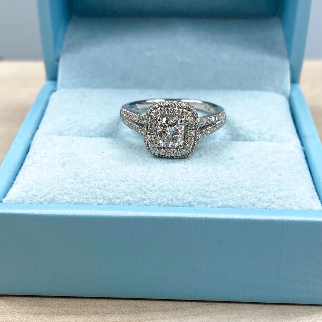 Radiant Cut Diamond Double Halo 18k White Gold Engagement Ring - Etsy