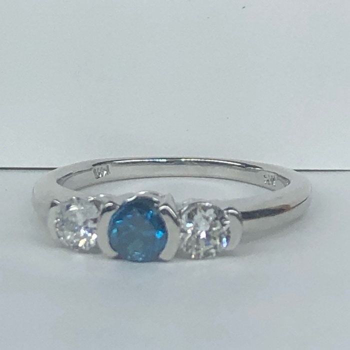 0.68 Carat Fancy Blue Diamond 3 Stone Engagement Ring 14k | Etsy