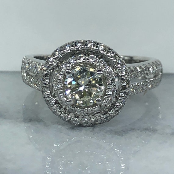 1.25 Ct Double Halo Round Diamond Bridal Ring Micro Pave Set | Etsy