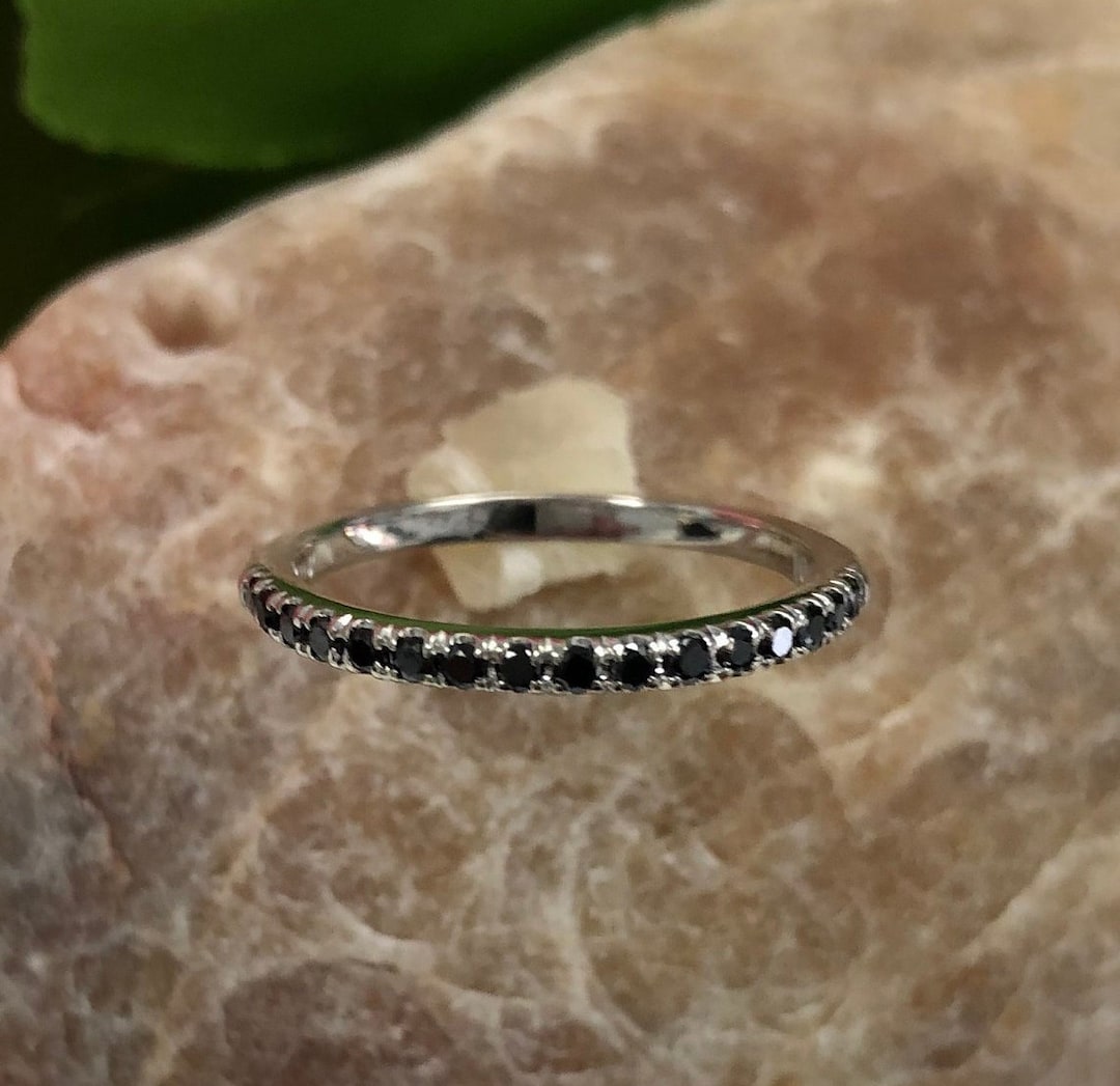 0.50 Carat Black Diamond Engagement Ring - 10K White Gold Solitaire Bridal Ring (Size 7.5)