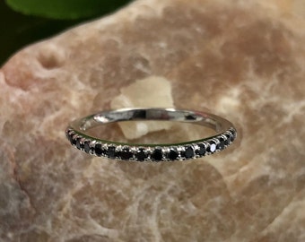 0.20Ct Black Diamond Wedding Ring 10k White Gold, 16 Stones, Diamond Wedding Band, Diamond Band Rings for Women, Stacking Ring