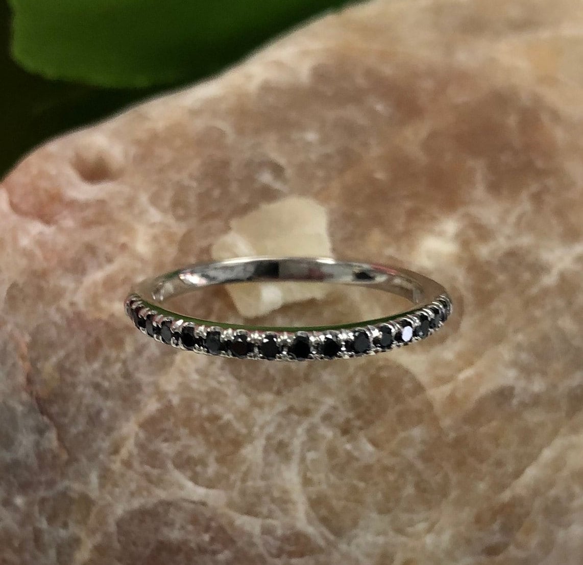 0.20Ct Black Diamond Wedding Ring 10k White Gold, 16 Stones, Diamond Wedding Band, Diamond Band Rings for Women, Stacking Ring