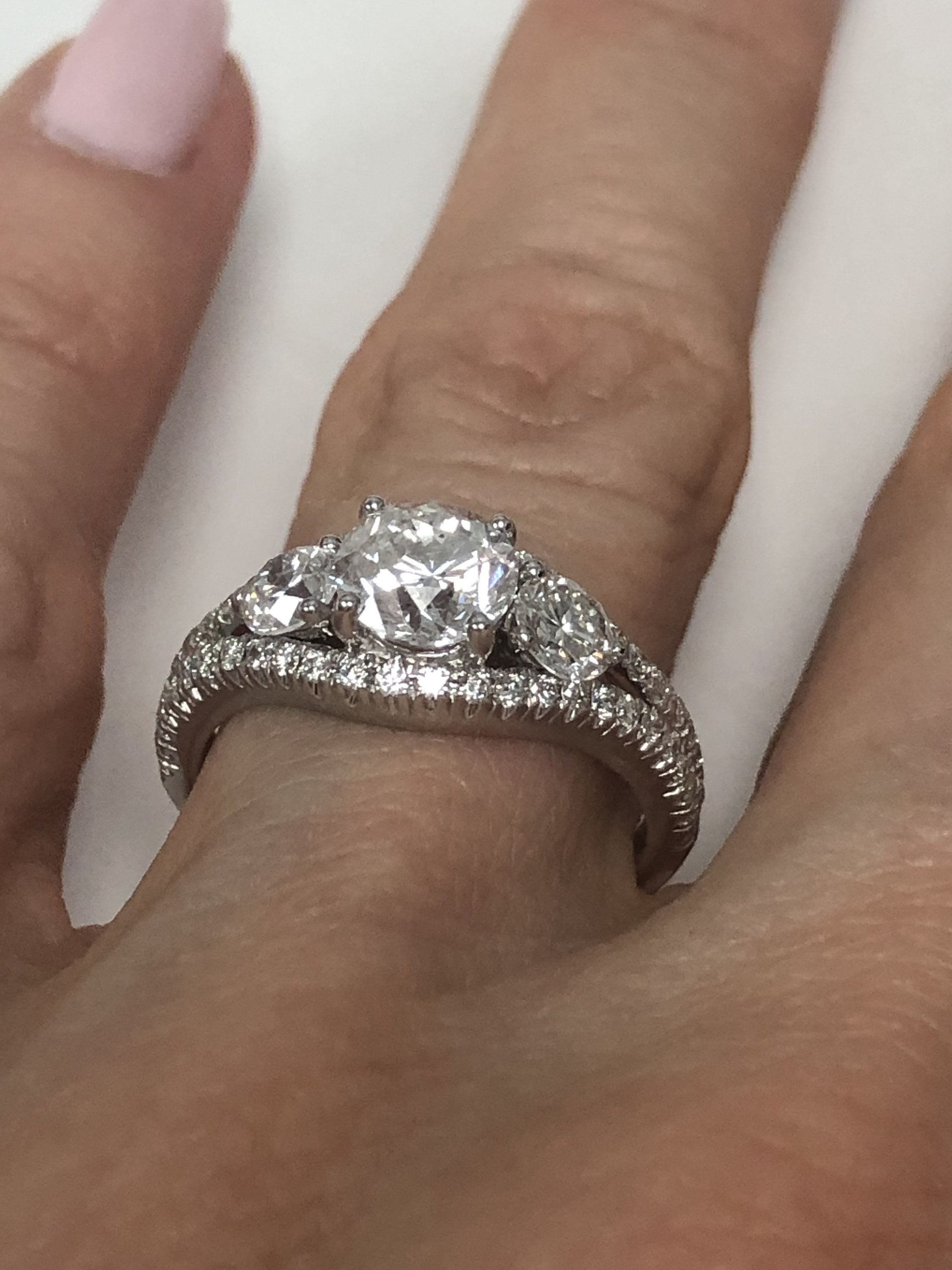 2.08 Ct Three Stone Round Diamond Engagement Ring in 14k 