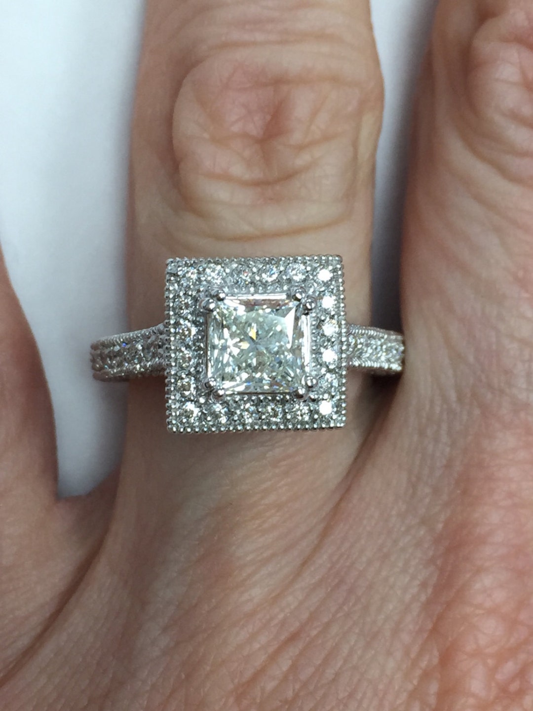 2ct Princess Cut Diamond Engagement Ring: 14k White Gold Halo ...