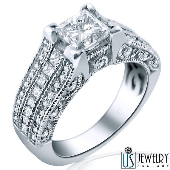 2.20 Ct Princess Cut Brilliant Diamond Engagement Ring In 14k White Gold Plated