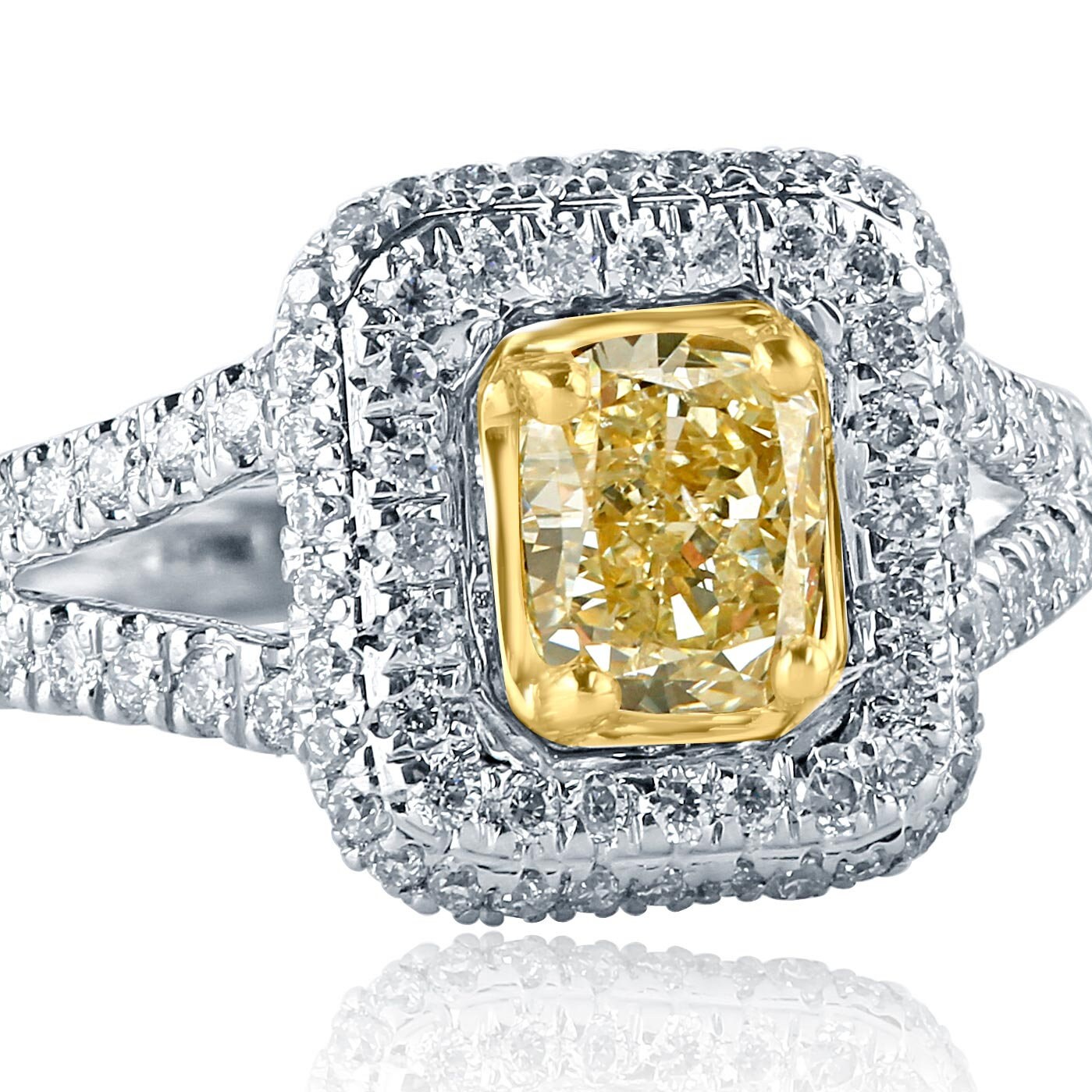 Yellow diamond 2024 cushion cut ring