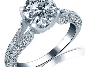 1.43 Ct Round Diamond Engagement Ring: 14k White Gold Split Shank