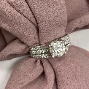 Three Row Proposal Band 1.98 TCW Round Diamond Ring, Pave Set Round Cut Diamond Engagement Ring, 14k White Gold Diamond Anniversary Ring