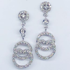 Diamond Dangle Earrings, 0.69Ct Vintage Inspired Earrings, Art Deco Diamond Drop Earrings, Women&#39;s Wedding Bridal Earrings 14k White Gold