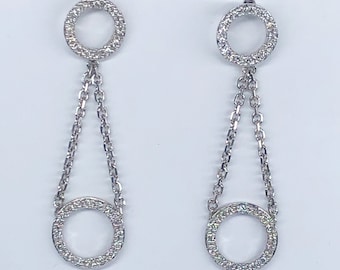 Diamond Dangle Earrings, 0.43Ct Open Circle Drop Earrings, Natural Round Cut Diamonds, Women's Wedding Bridal Earrings 14k White Gold