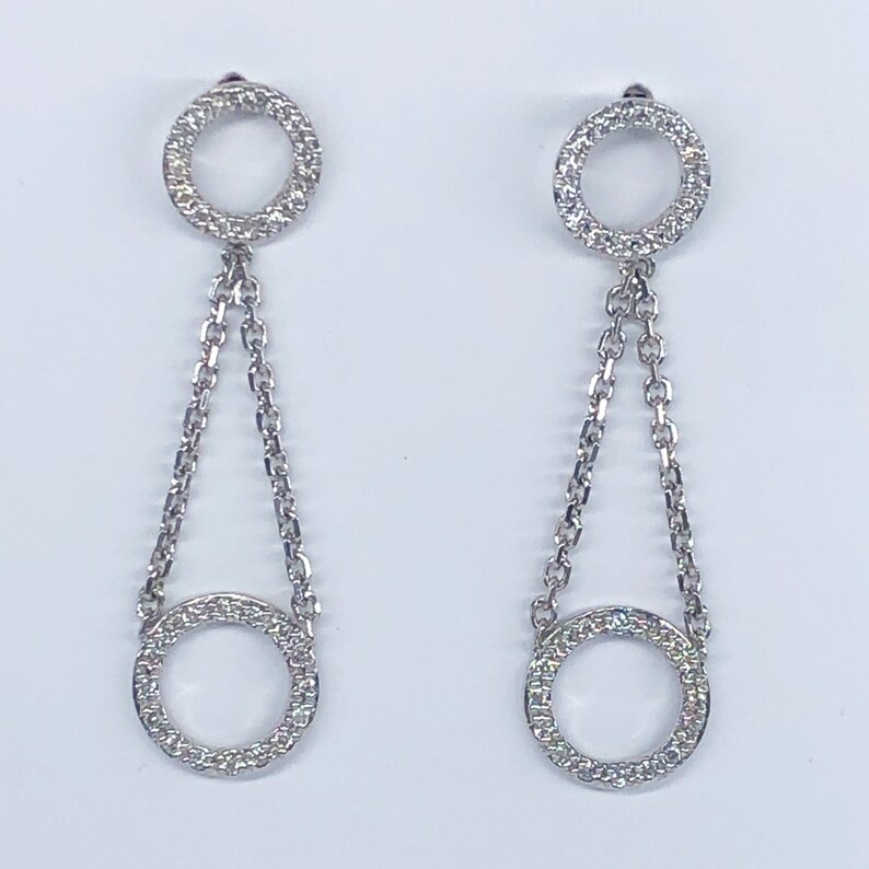 Diamond Dangle Earrings, 0.43Ct Open Circle Drop Earrings, Natural Round Cut Diamonds, Women's Wedding Bridal Earrings 14k White Gold image 1